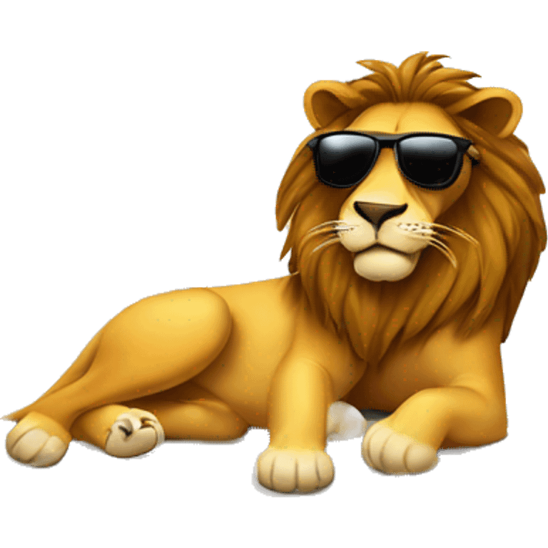 A lion laying in a lounge chair, with sunglasses on while sunbathing  emoji