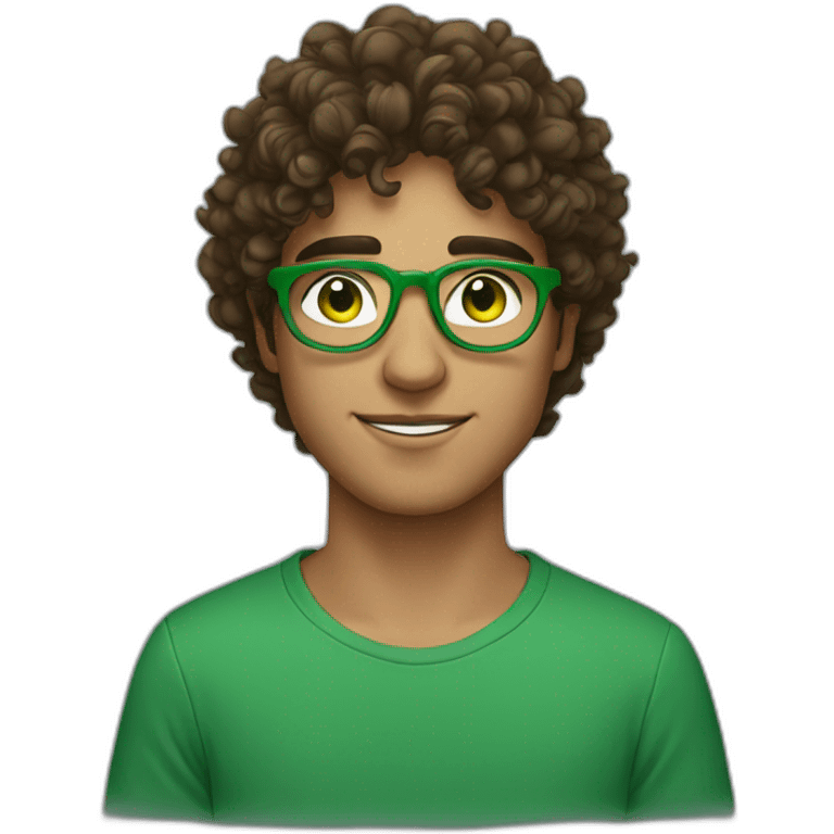 pakistani 19 year old guy with green eyes and curly brown hair and circular green glasses emoji