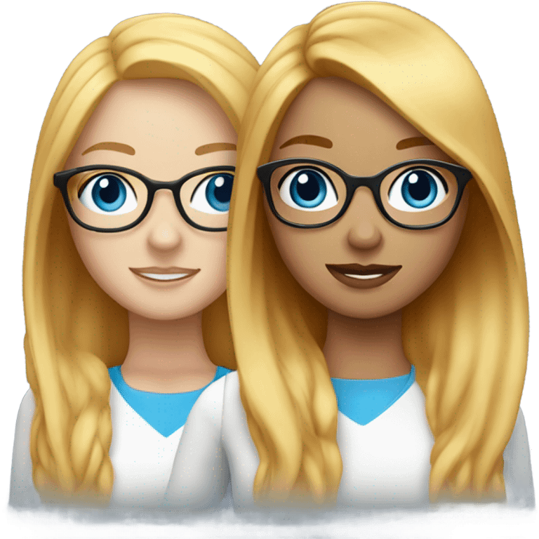 2 Blonde girls with long hair and blue eyes, ginger girl with blonde highlights and glasses emoji