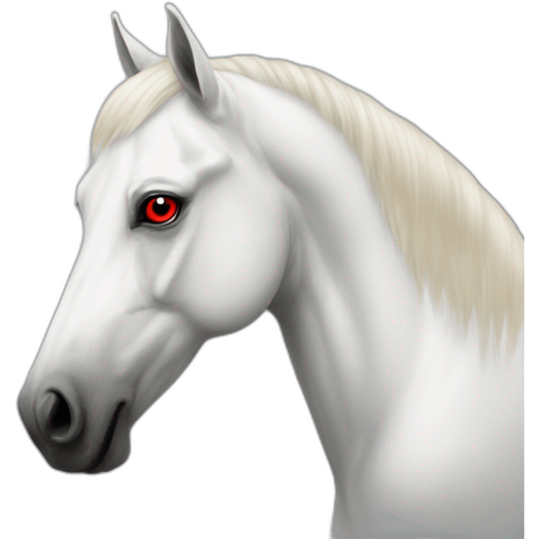 White horse with red eyes in black suit, portrait emoji