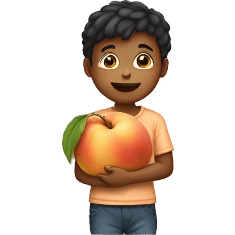 boy holding a peach emoji