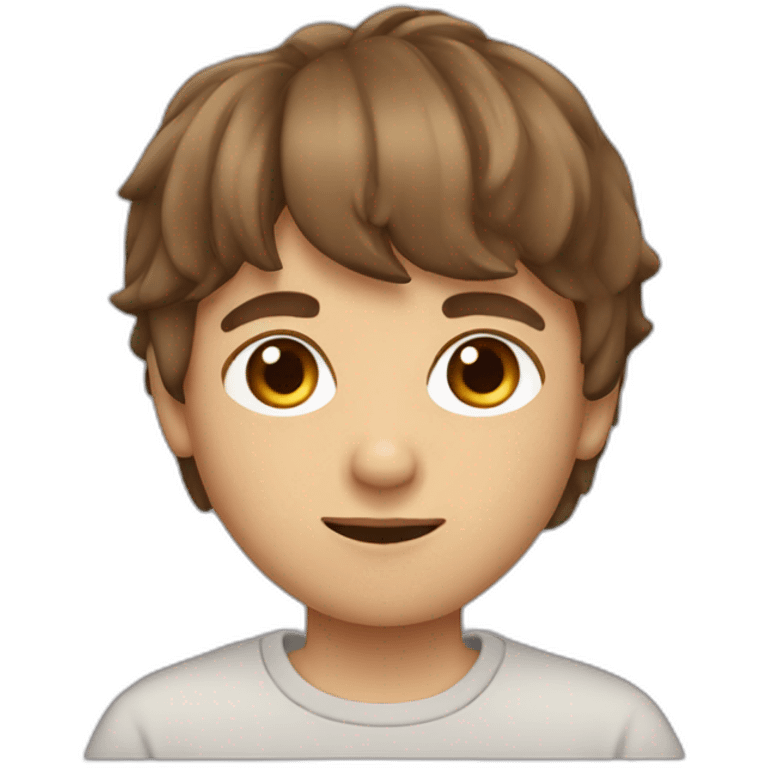 boy with brown hair and bangs wearing a sweatshirt emoji