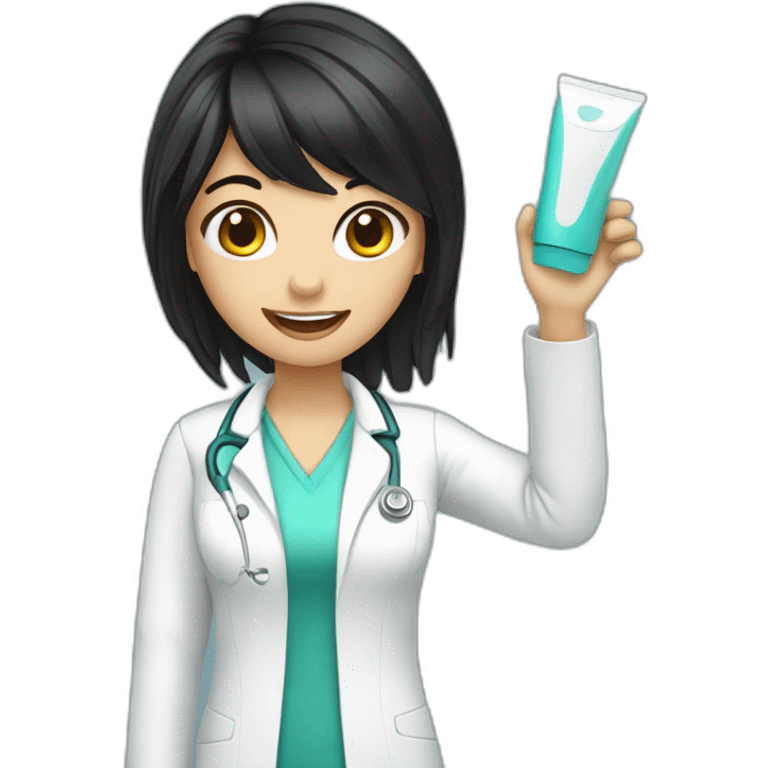 Smart dentist girl waving black hair emoji