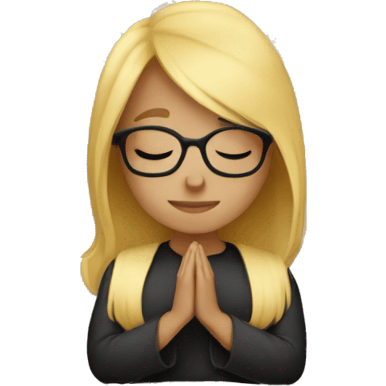 Woman with blonde hair and glasses praying emoji