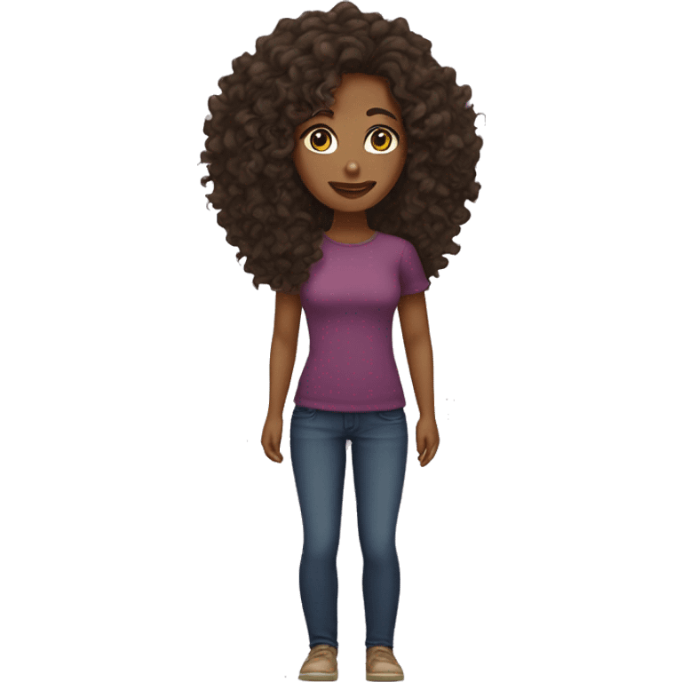 woman light tan skin long dark curly hair emoji