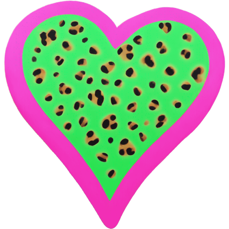 Neon pink and green cheetah print heart emoji