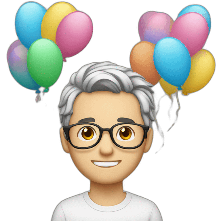 varon con cabello semi largo con raya al centro delgado con muchos globos emoji