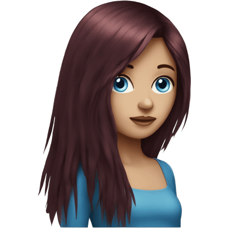 Dark red long hair fringe girl with blue eyes emoji