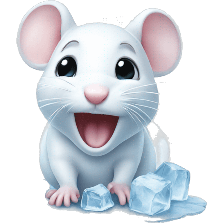 Cute white mouse in ice emoji