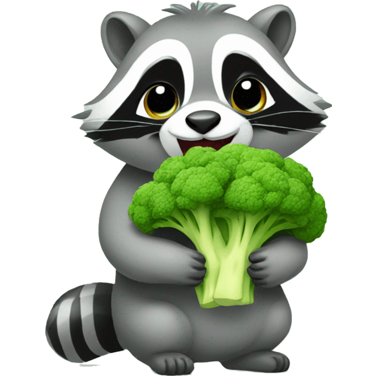 Cute Raccon eat broccoli emoji