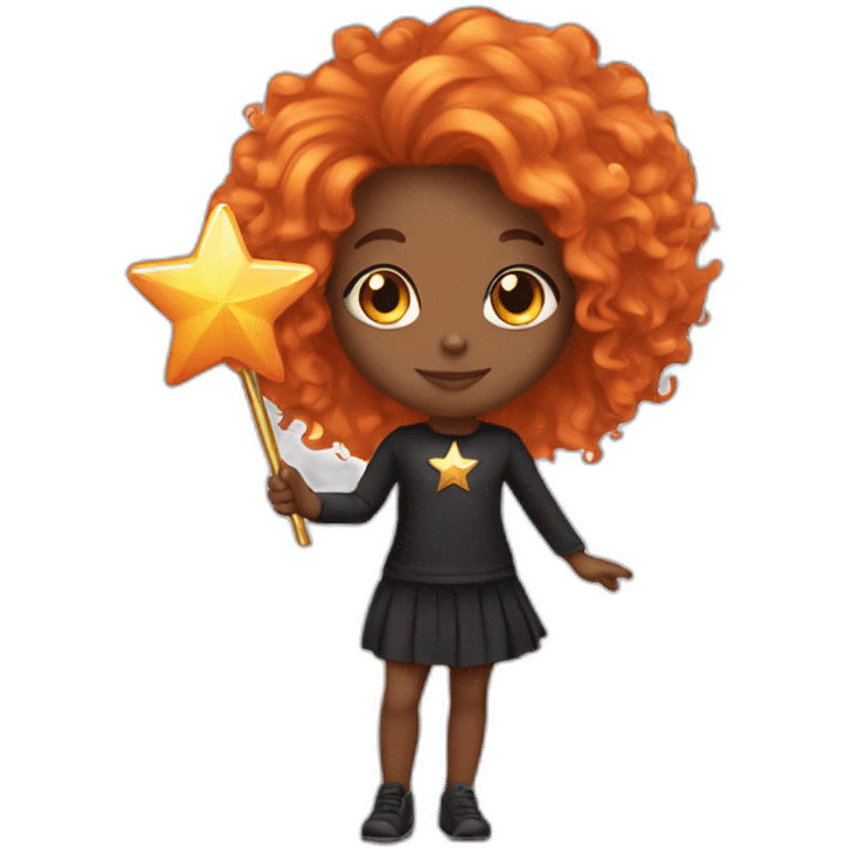 orange hair black girl holding a star wand emoji