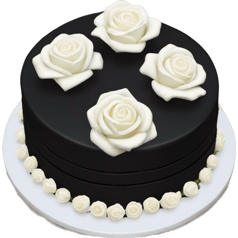 black cake with white roses on top emoji