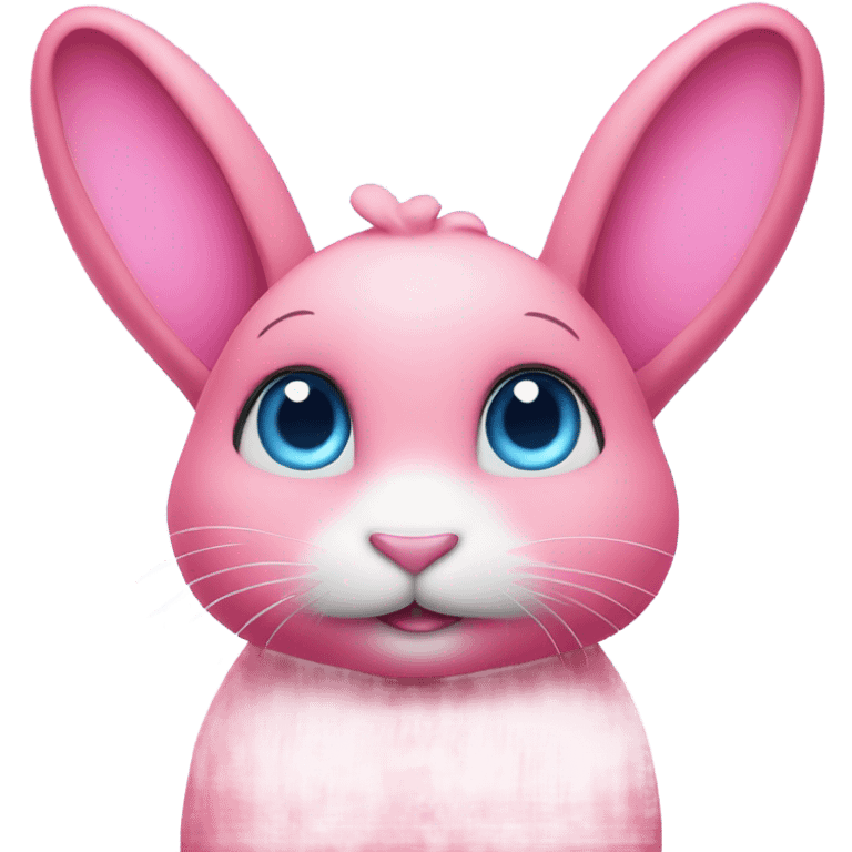 Big pink bunny with big blue eyes wearing rainbows emoji