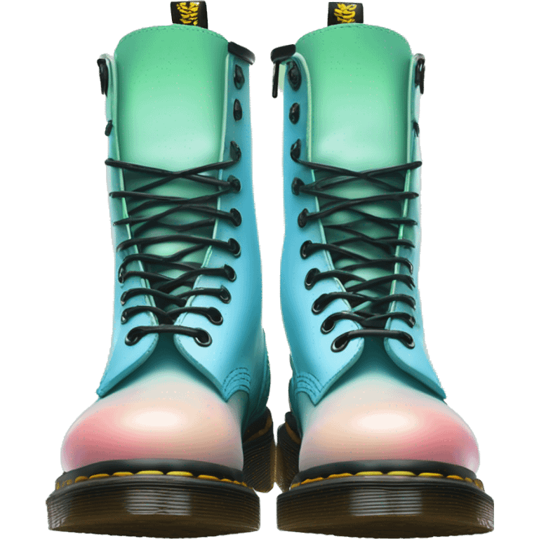 Realistic pair of pastel green pastel blue peach and black ombre Dr.Martens Jaddon boots facing forward.  emoji