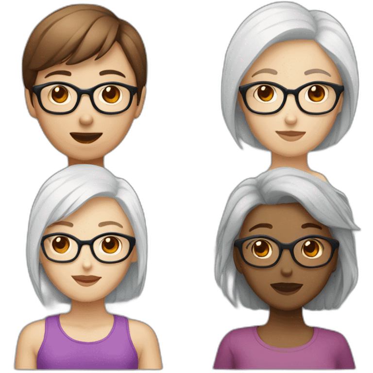 Couple of two girls one with white hair and other with short brown hair and glasses emoji