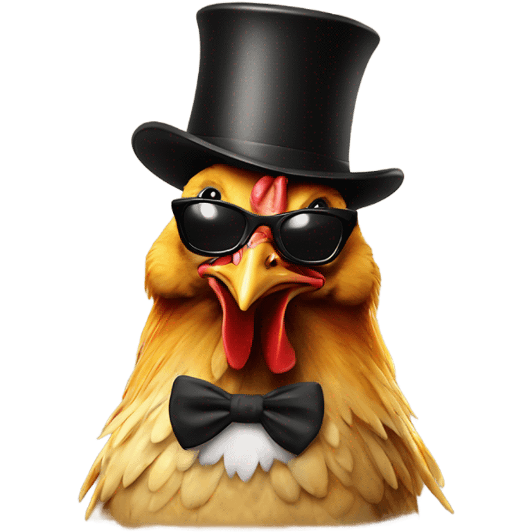 Chicken wearing sunglasses and tophat emoji