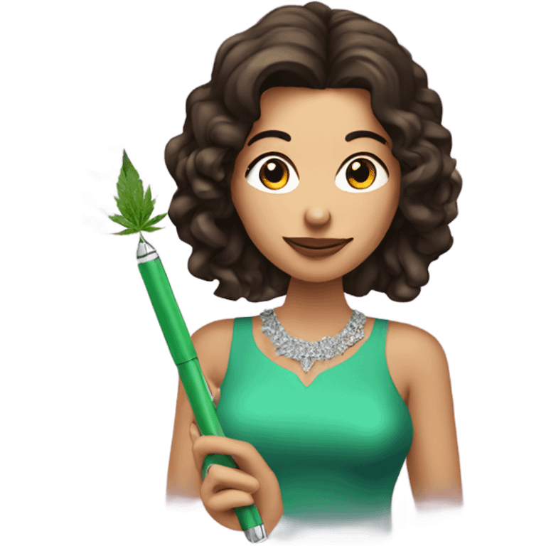 Brunette woman holding a sparkly weed pen   emoji