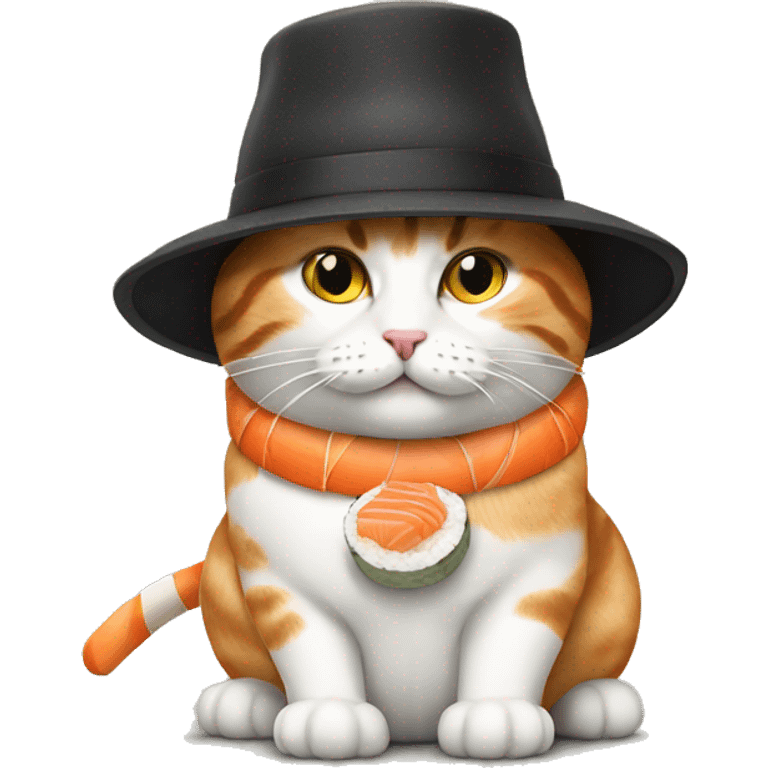 cat wearing a hat made out of sushi emoji