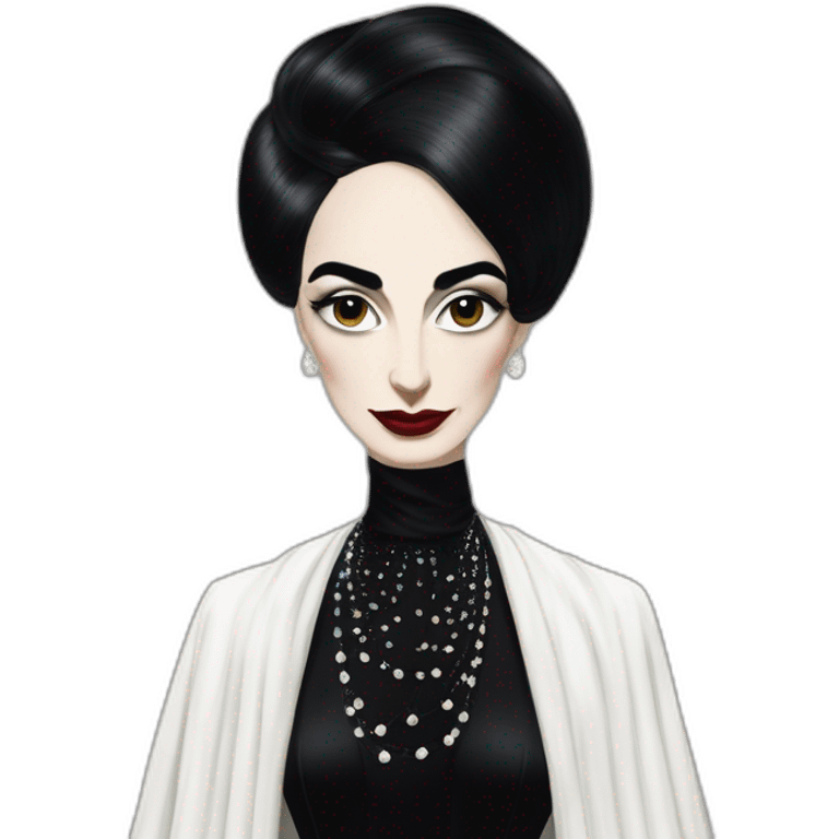 diamanda callas gothique jeune avec une robe rayée noire et blanche emoji