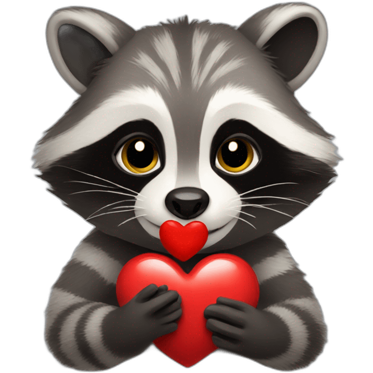 Racoon holding heart emoji