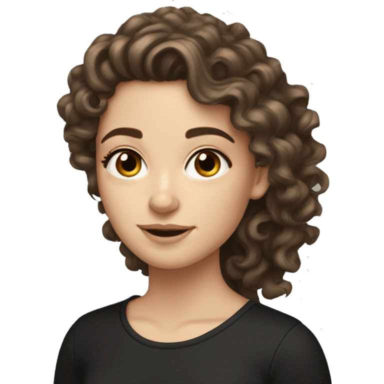 Beautiful white girl with curly long brown hair and brown eyes wearing black top  emoji