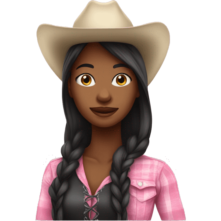 Pretty black cowgirl woman long hair pink hat emoji