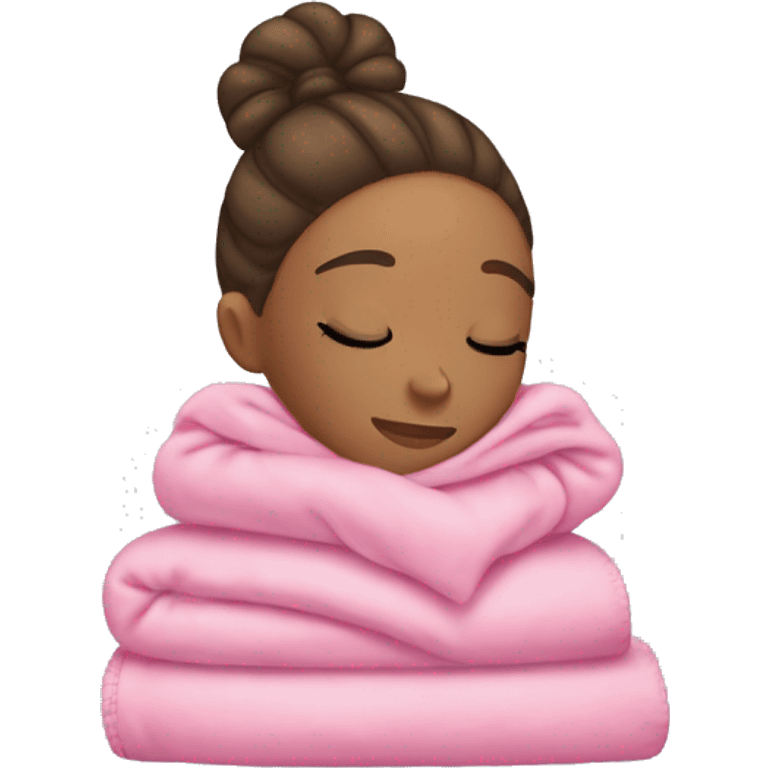 Light skin girl sleeping with a pink blanket and a bun in her hair  emoji