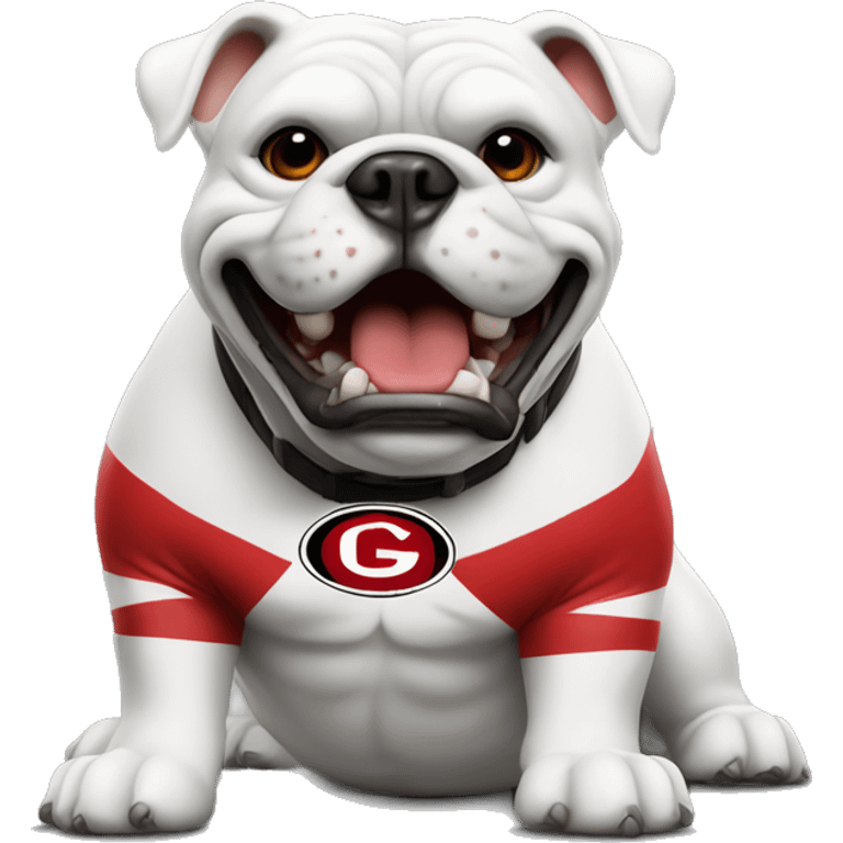 white UGA Georgia bulldog with a football and a red collar  emoji