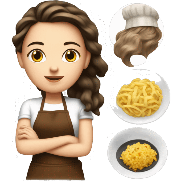 White girl, cute brunette cooking dinner emoji