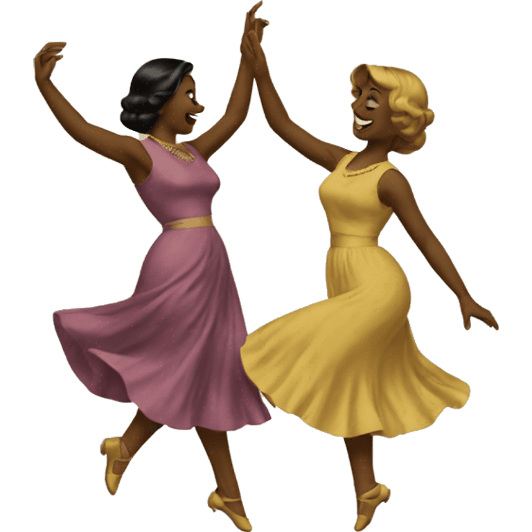 two women dancing, vintage, retro, aesthetic  emoji