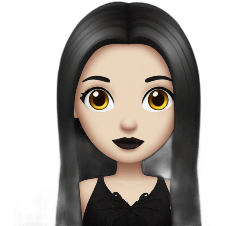 white girl with gothic makeup and long black hair emoji