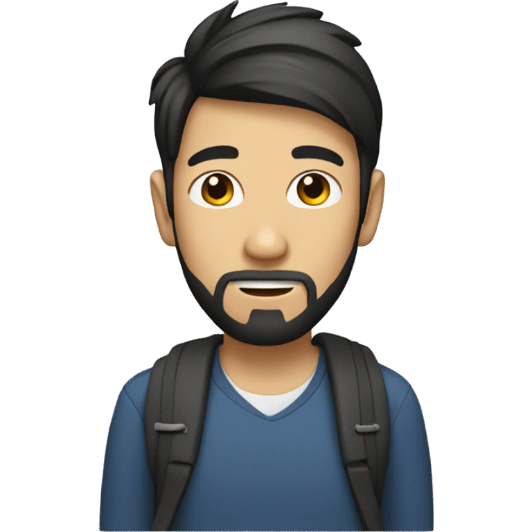 asian guy with dark hair and beard and notebook emoji