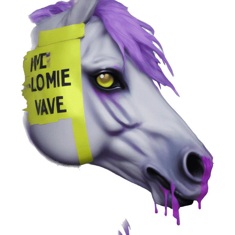 .Zombie_ Vaporwave black holographic oilslick zombie unicorn yellow caution tape graffiti Pegasus emoji