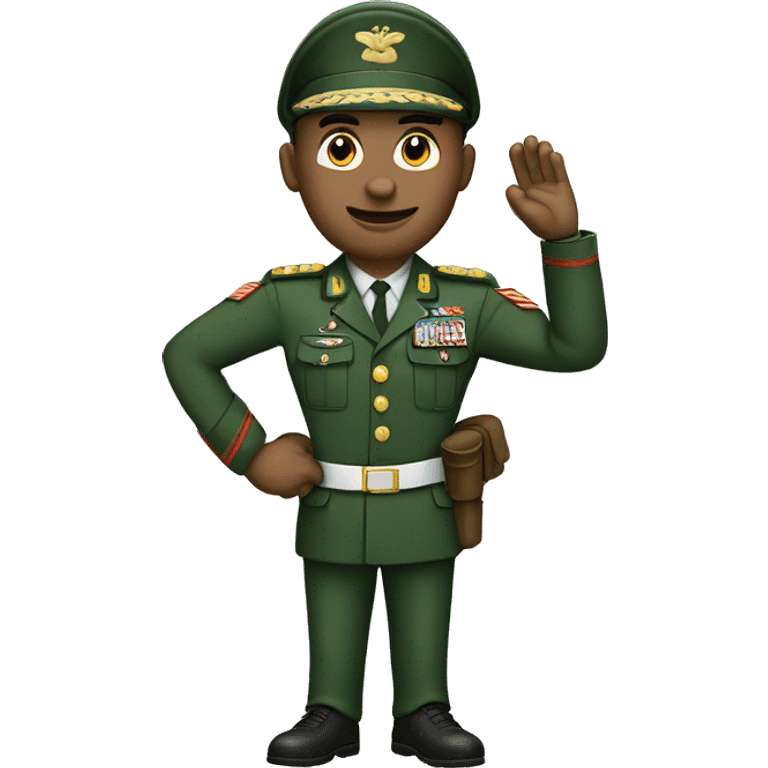 Military commander in green uniform that salutes with right hand and typing on a keyword with left hand emoji