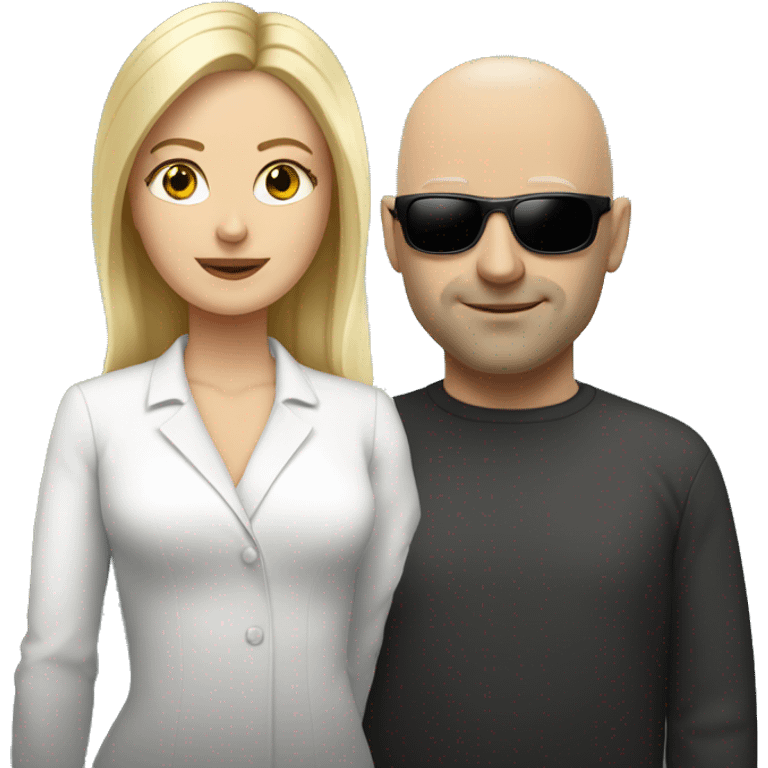 White woman with blonde hair wearing sunglasses, standing next to a bald white man  emoji