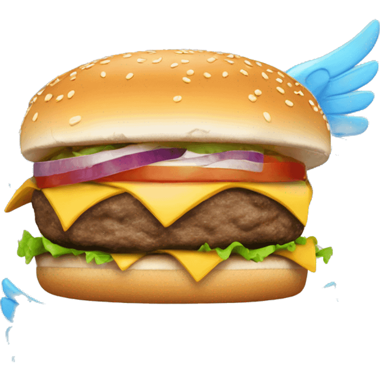 Burger with blue halo above it and angel wings to it’s sides emoji