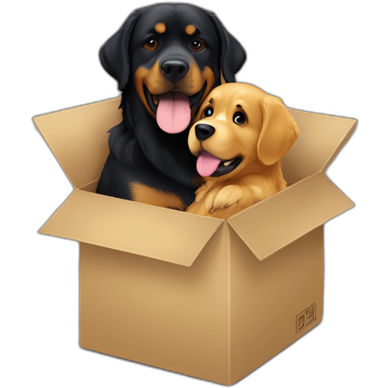 A Rottweiller hugging a golden retriever in box emoji