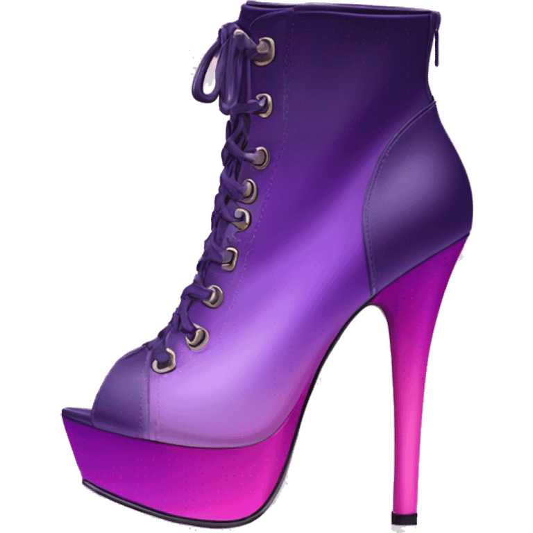 Realistic isolated top view of a pair of royal purple,pink,lavender magenta ombre peep toe high heel ankle bootie boots. emoji