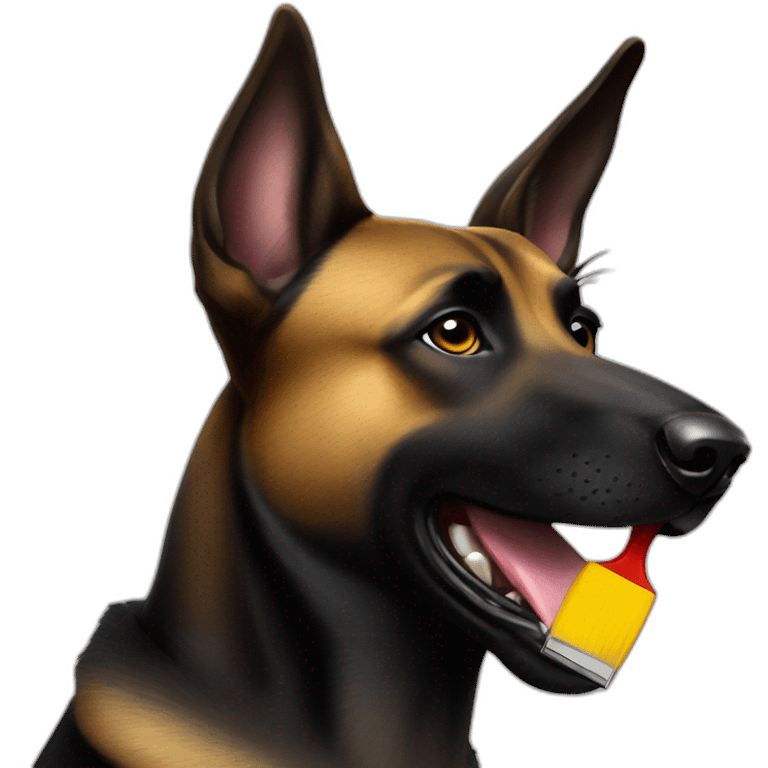 black-dog-malinois with a brush in his mouth emoji