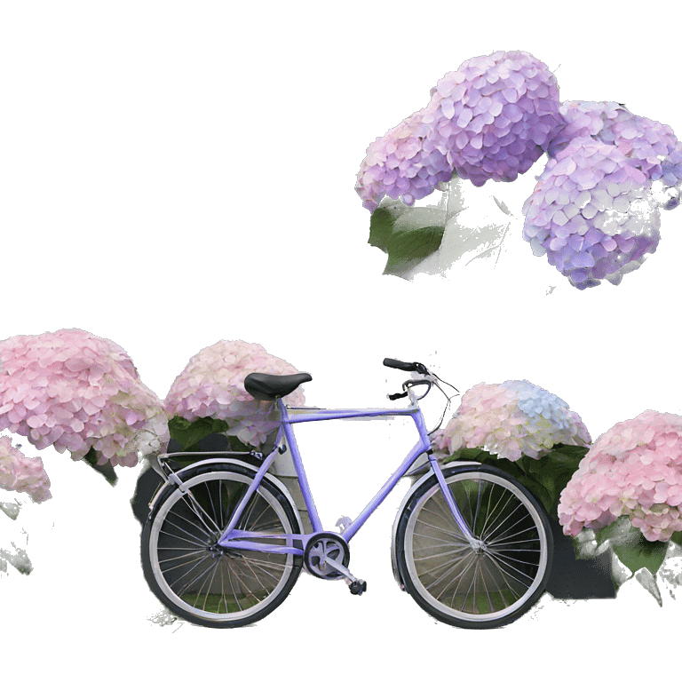 hydrangea in front of gray house with bike emoji