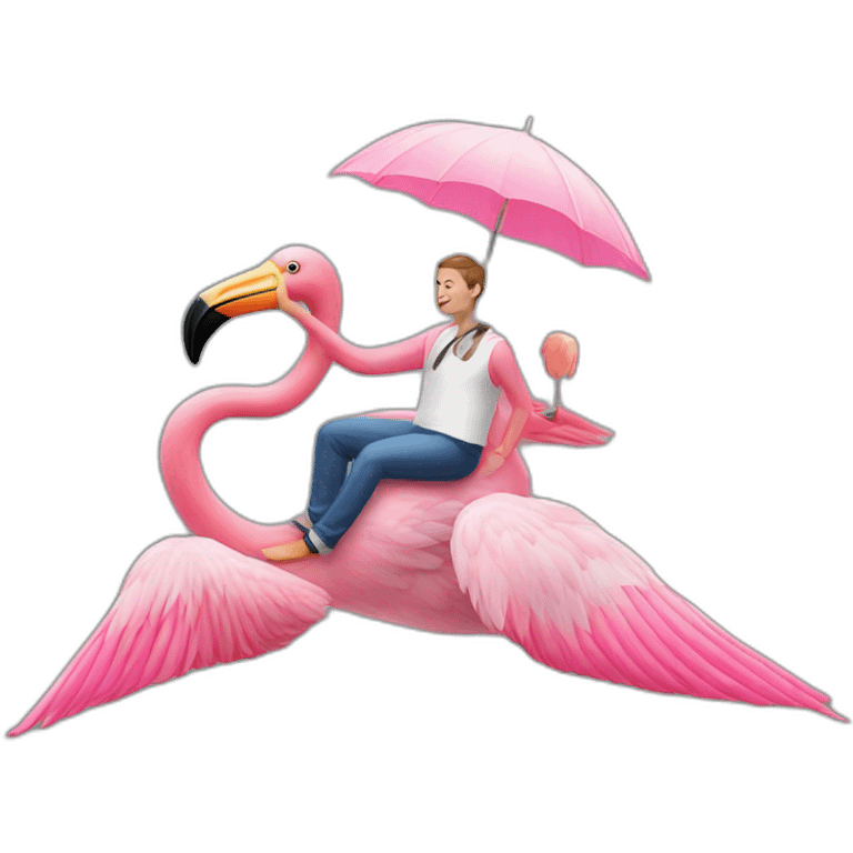 A flamingo with a person riding it emoji