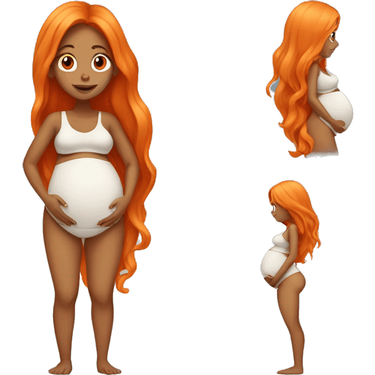 Tan girl with long orange hair holding pregnant stomach emoji