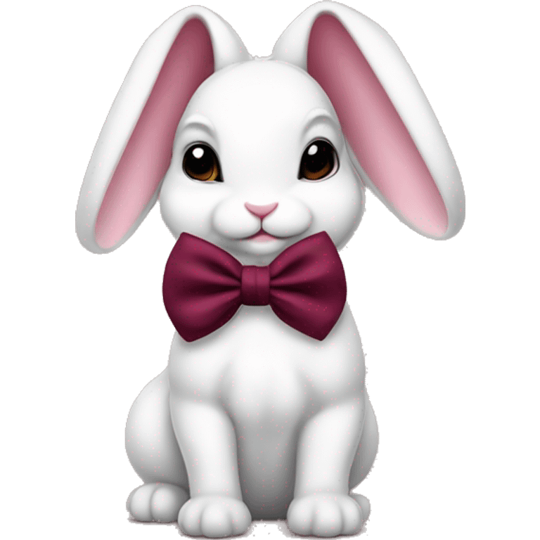 Baby bunny with coquette burgundy bow on ear emoji