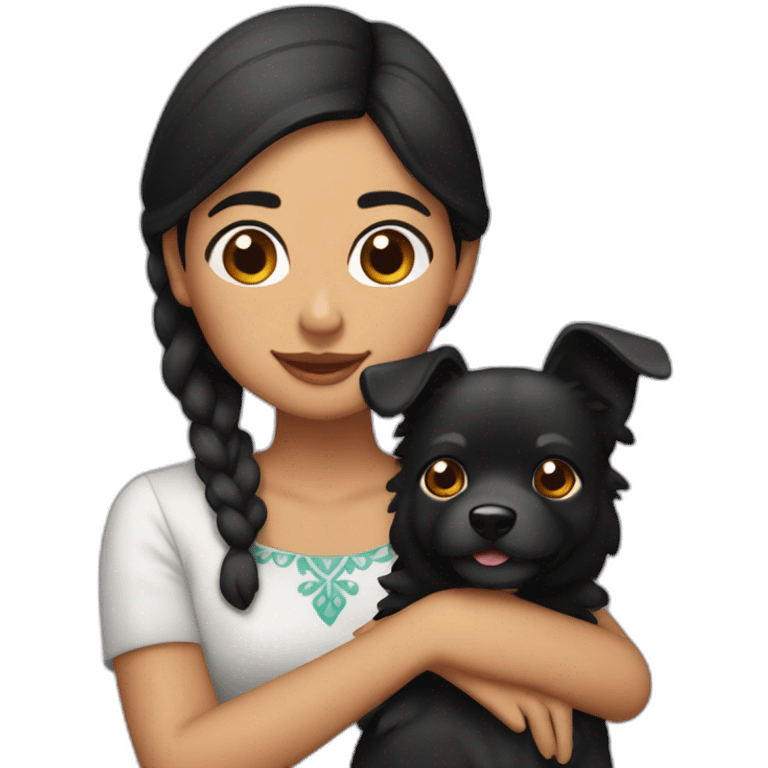 Mujer mexicana morena guapa con perro negro completo emoji