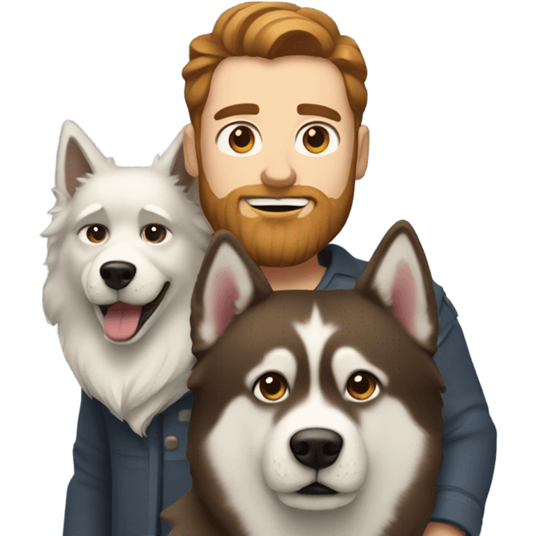 Heavy White man brown hair beard with husky dog  emoji