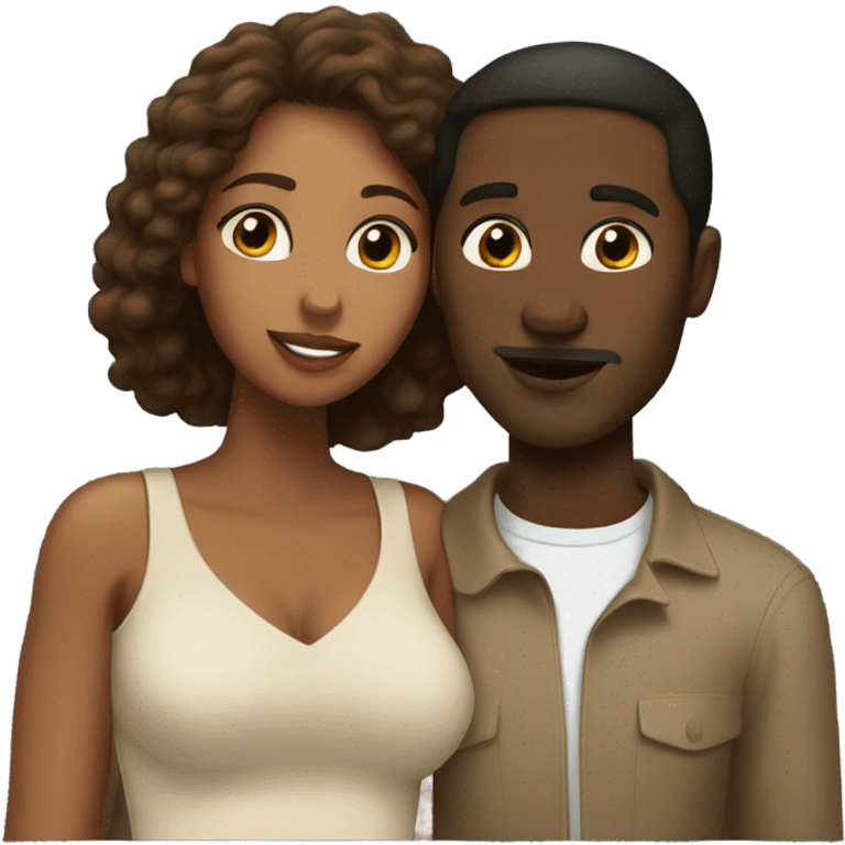 Black guy tan girl brown hair kissing emoji