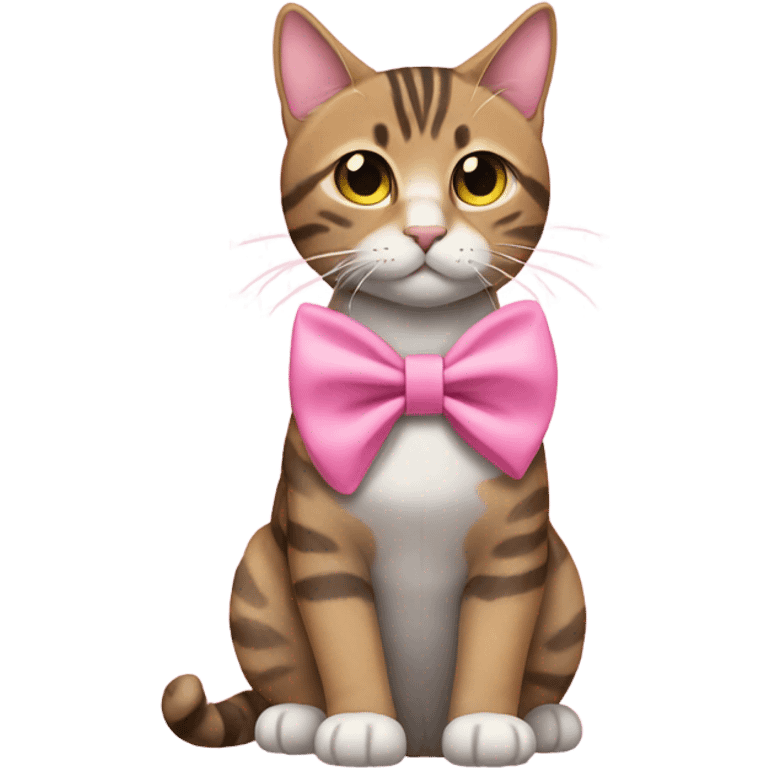 Tabby cat full body pink bow collar emoji