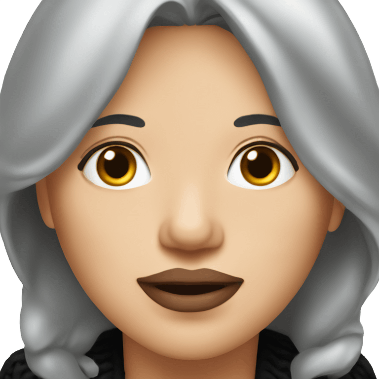 gray-haired woman in black sweater with plump lips, middle age emoji