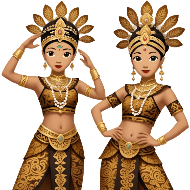 ​Cinematic Realistic Traditional Javanese Dancers, depicted as two graceful dancers in ornate traditional costumes with intricate batik patterns and elaborate headpieces, captured in dynamic poses during a ritual dance in an ancient temple courtyard, rendered with soft golden lighting and rich cultural textures, emoji