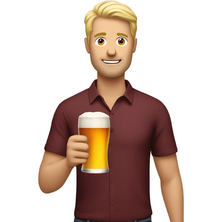 Blonde man in maroon shirt holding two beers emoji